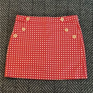 Red Patterned Button-Accent Women's Mini Skirt